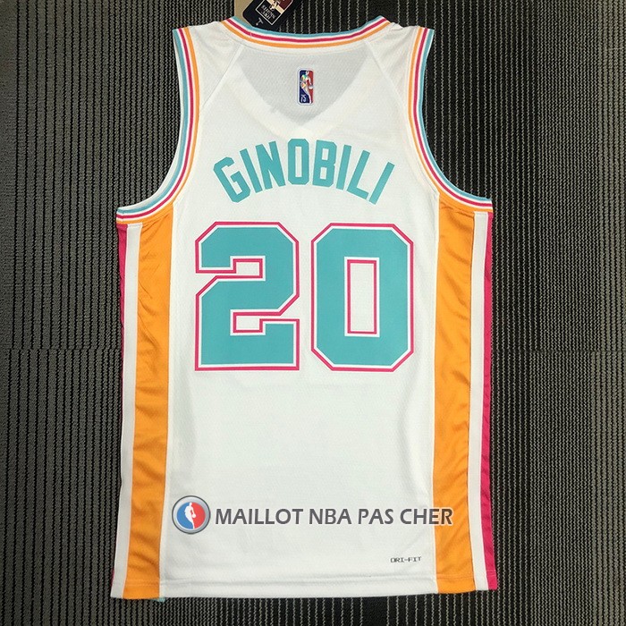 Maillot San Antonio Spurs Manu Ginobili NO 20 Ville 2021-22 Blanc